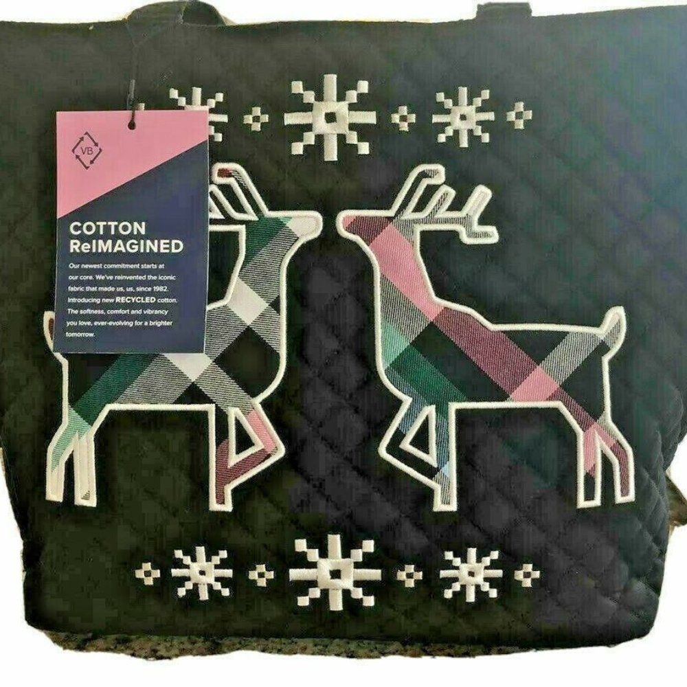 Vera Bradley Nordic Ribbons Plaid Reindeer Tote NWT